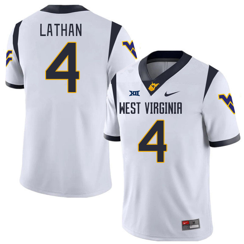 #4 Trey Lathan West Virginia Mountaineers College 2024 New Uniforms Football Jerseys Stitched Sale-White